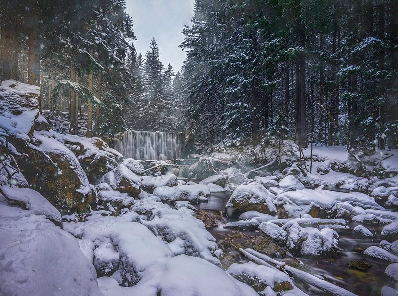 Waterval in de Sneeuw, Tsjechië van Dennis Donders