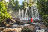 Fischer am Wasserfall, Berg Kulen Kambodscha