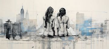 Summer City View | Banksy Inspired No. 44031 van Blikvanger Schilderijen