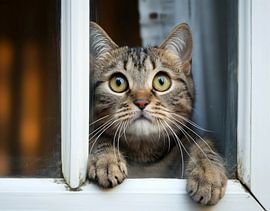 cat looks through window by Egon Zitter