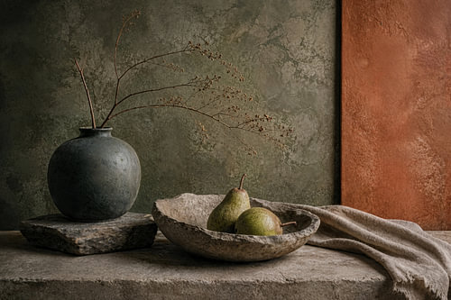 Moss Green and Terracotta – Serene Still Life