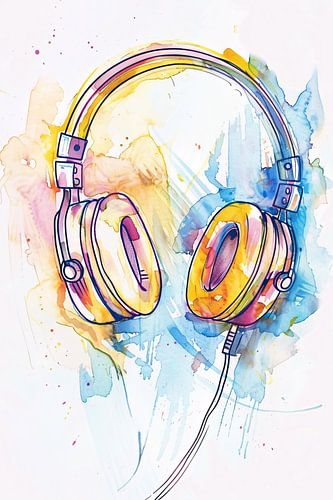 Kleurrijk Aquarel Koptelefoon Kunst