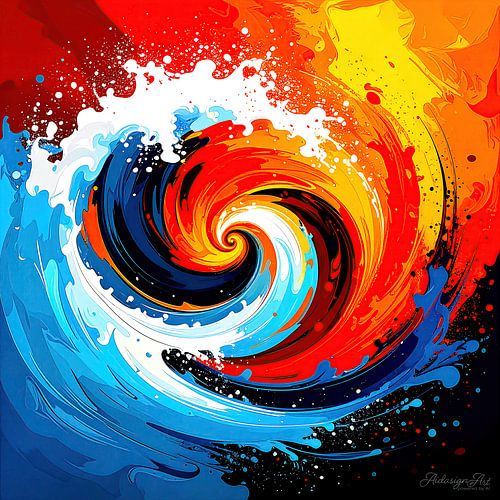 Tourbillon de contrastes : La fusion ondulatoire de mondes de couleurs chaudes et froides 1 de 3