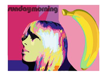 Pop Art Nico Fluweel Ondergr°und Canvas Roze Banaan Zondagmorgen van Julie_Moon_POP_ART