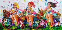 Dames op de fiets II van Vrolijk Schilderij thumbnail