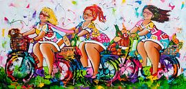 Fat Ladies on Bikes by Vrolijk Schilderij