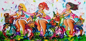 Fat Ladies on Bikes by Vrolijk Schilderij
