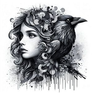 La fille et le corbeau sur Betty Maria Digital Art