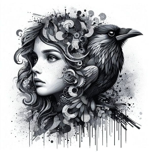The girl and the raven by Betty Maria Digital Art