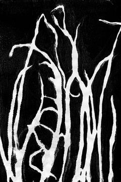 Wit gras in retrostijl. Moderne botanische minimalistische kunst in zwart en wit. van Dina Dankers