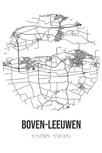 Boven-Leeuwen (Gelderland) | Karte | Schwarz-weiß von Ortsdrucke
