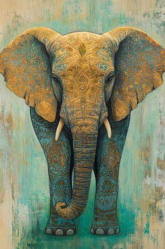 Gouden olifant op turquoise