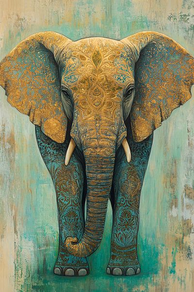 Eléphant doré sur turquoise par Imperial Art House
