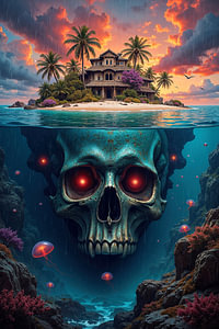 Dark Fantasy Wandbild: SKULLHAVEN - Die Totenkopf Insel des Schreckens