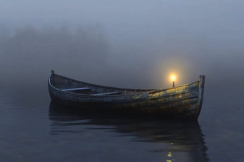 Oude boot in stille mist