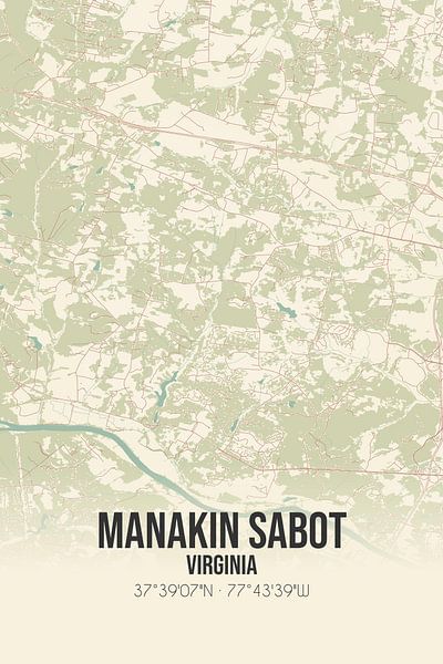 Carte ancienne de Manakin Sabot (Virginie), USA. par Affiches de lieux