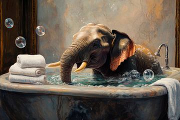 Elephant in the bath with soap bubbles by Poster Art Shop