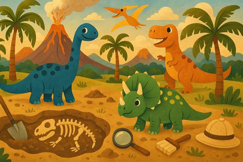 Triceratops en T-rex in vallei