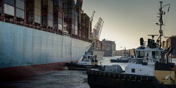 Schlepper helfen Containerschiff beim Einparken von Jonas Weinitschke