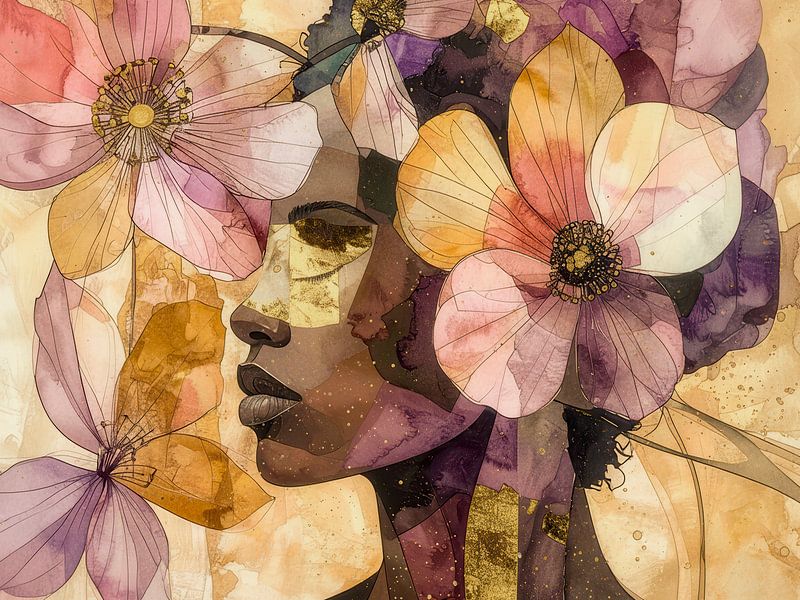 BoHo Chic Portrait of woman with flowers by Studio Pieternel