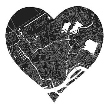 Rotterdam Noord | Stadskaart in een zwart hart van Wereldkaarten.Shop