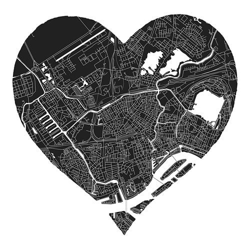 Rotterdam North | City map in a heart | Black and white by WorldMapShop