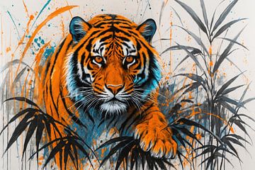 Tête de tigre avec accents turquoise sur Imperial Art House