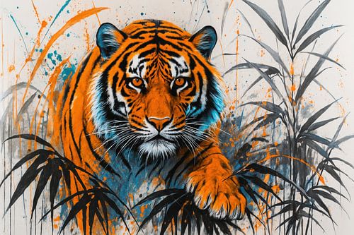 Tijgerkop met turquoise accenten