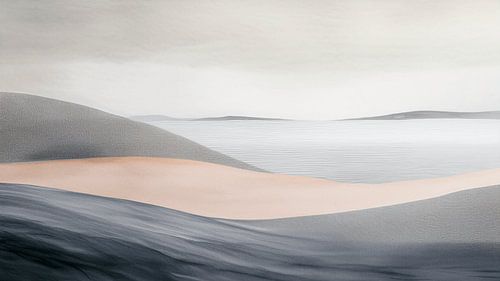 Ruhige Dünenlandschaft mit Zen-Atmosphäre in sanften, neutralen Farbtönen