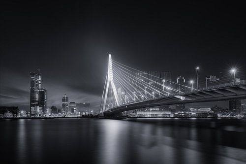 Rotterdam Erasmusbrug Avond Zwart-Wit
