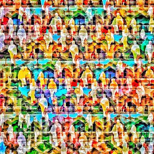 Bunte Menschenmenge im grafischen Pop-Art-Stil