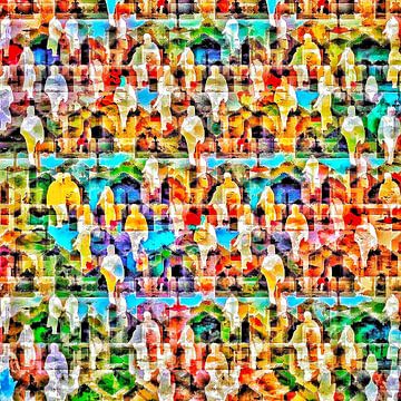 Kleurrijke menigte in grafische popart stijl van Ruben van Gogh - smartphoneart