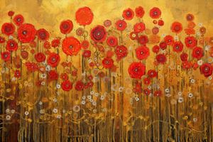 Feld mit roten Blumen
