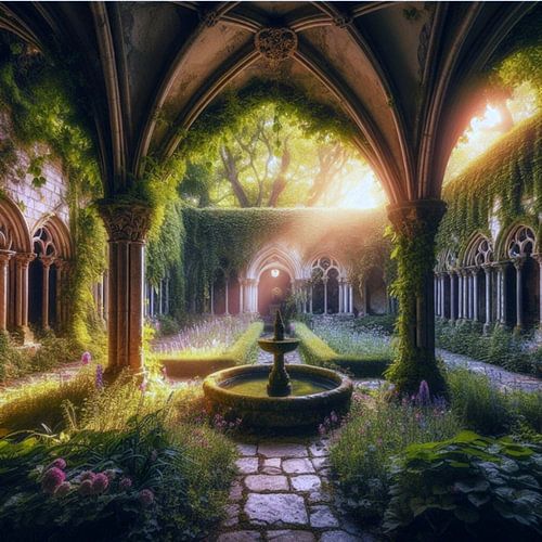 Fleurs sauvages dans le jardin d'un monastère abandonné