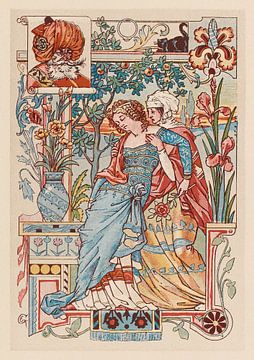 Sluimerende vrouw in de armen van haar bediende door Eugène Grasset van Peter Balan