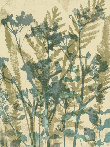 Modern botanical wall art in romantic neutrals. Olive and blue by Abstract Minimalist Art