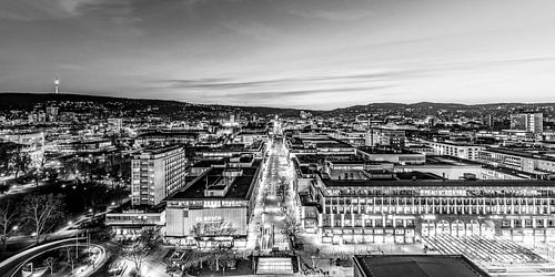 Stuttgart mit der Königstraße bei Nacht - Monochrom von Werner Dieterich