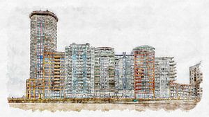 Tour et appartements sardes sur le boulevard Bankert à Flessingue (aquarelle)