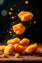 Knusprige Chicken Nuggets in der Luft von Poster Art Shop