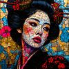 Keramische bloem: Mozaïek geisha in mijmering van A.D. Digital ART