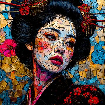 Ceramic flower: Mosaic geisha in reverie