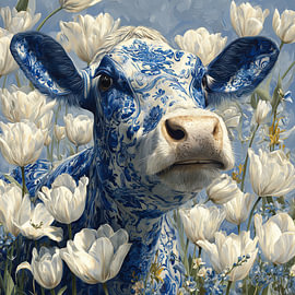 Delft Blue cow, cheerful and modern by Wilma Mesman