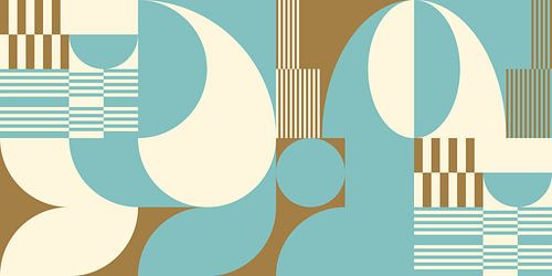 Abstracte retro geometrische kunst in goud, blauw en gebroken wit nr. 18