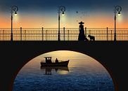Romantische vergadering door de rivier in de zonsondergang van Monika Jüngling thumbnail