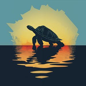 Schildkröte Silhouette Sonnenuntergang blau Minimalismus