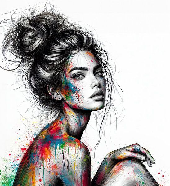 Aquarelle abstraite d'une femme par Ans Bastiaanssen