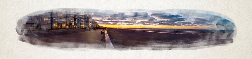 Watercolour of a coastal sunset during autumn by Youri Mahieu