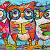 Kleurrijke Uilen | Panorama van Vrolijk Schilderij