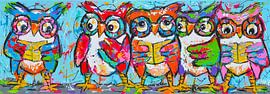 Farbenfrohe Eulen | Panorama von Vrolijk Schilderij