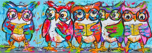 Colorful Owls | Panorama by Vrolijk Schilderij